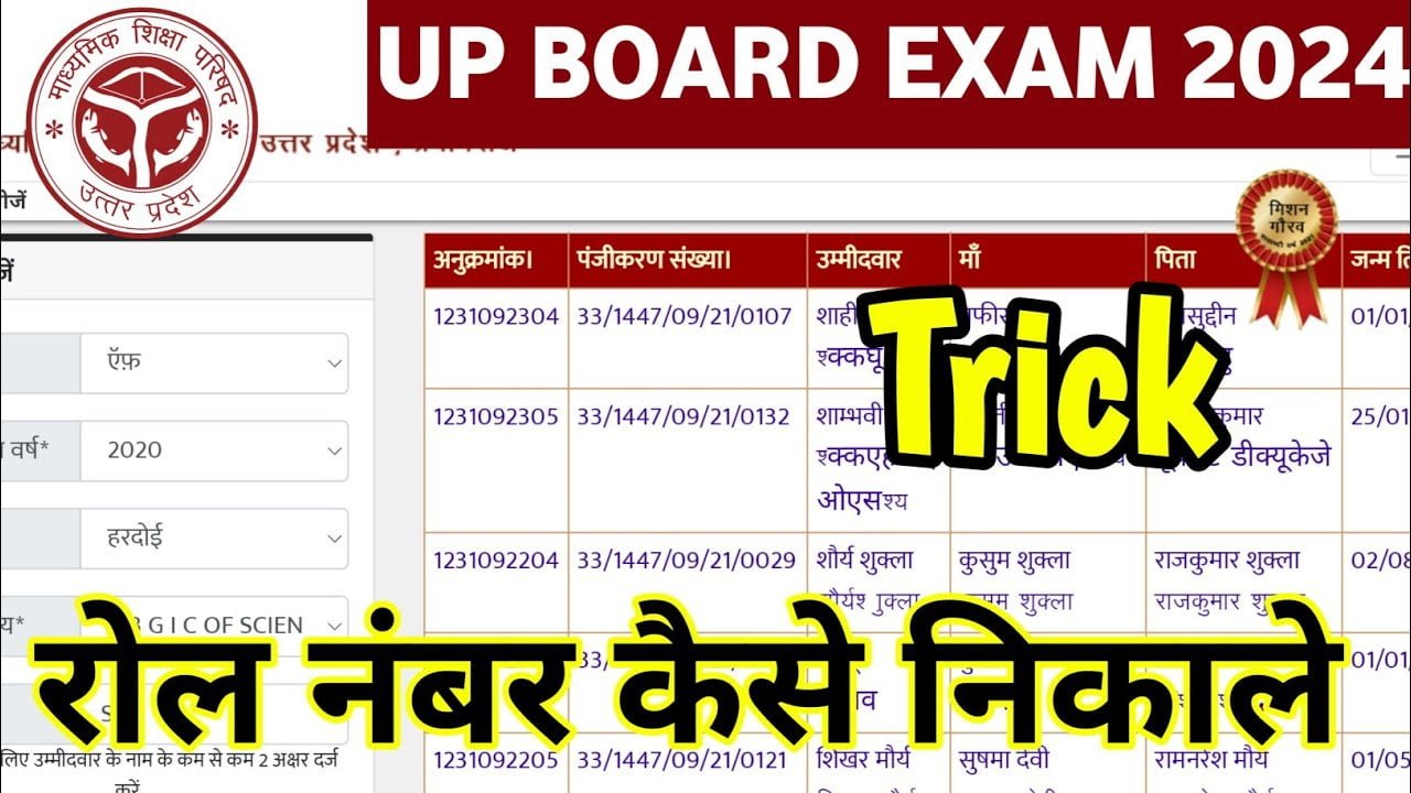 Up Board Roll Number 2024 नाम से 10वीं और 12वीं का रोल नंबर निकले सिर्फ