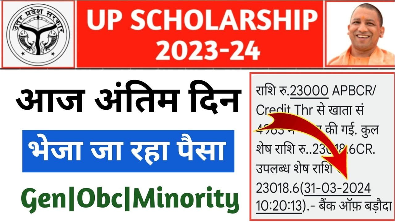 Up Scholarship Payment Status आज भेजा जायेगा यूपी Scholarship का पैसा